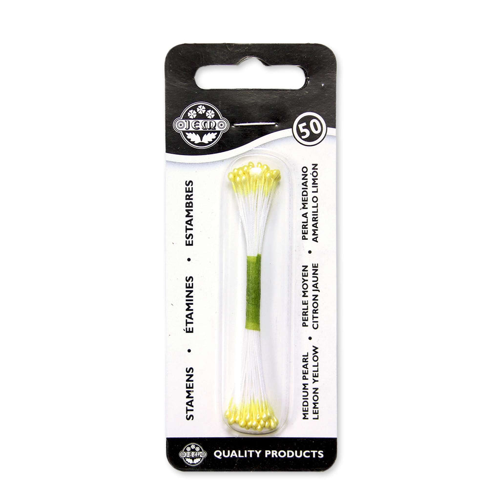 Estambres para Flores de Azúcar PME Tamaño Mediano Amarillo Limón Perla (Paquete de 50)