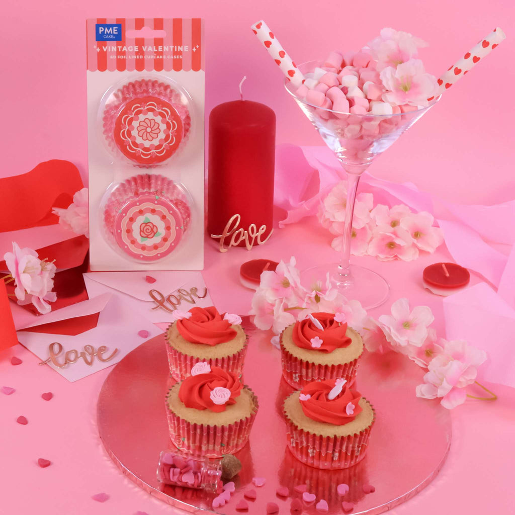 San Valentín Cápsulas para cupcakes Forradas de Aluminio - San Valentín Vintage (Set de 60)