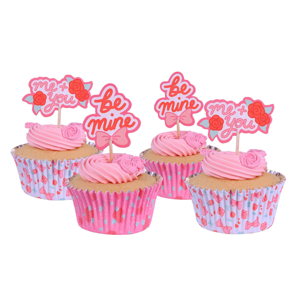 Valentinstag Bakförmchen & Cupcake Dekorationensset - Sei mein Valentinsdatum (24er-Set)