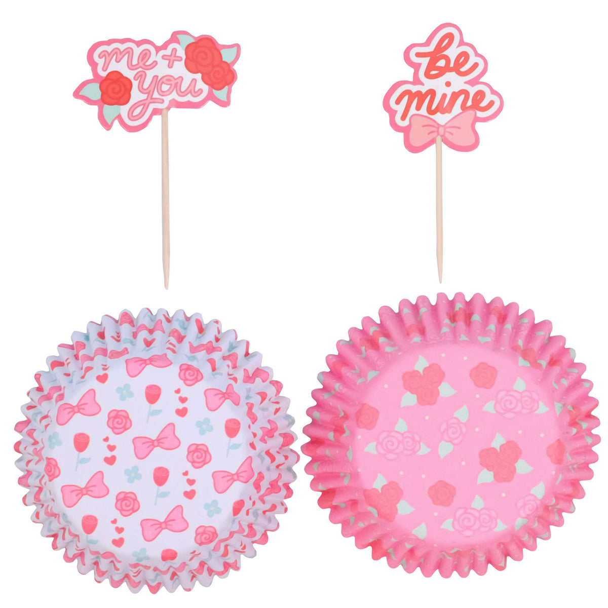 Valentinstag Bakförmchen & Cupcake Dekorationensset - Sei mein Valentinsdatum (24er-Set)