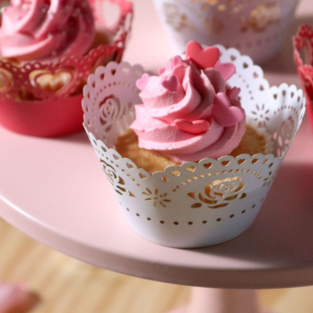 Envolturas para Cupcakes de San Valentín - Encaje Vintage (12 piezas)