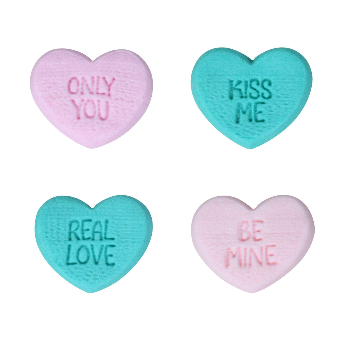 Decoraciones de Azúcar Comestibles de San Valentín - Frases en Corazoncitos (12 piezas)