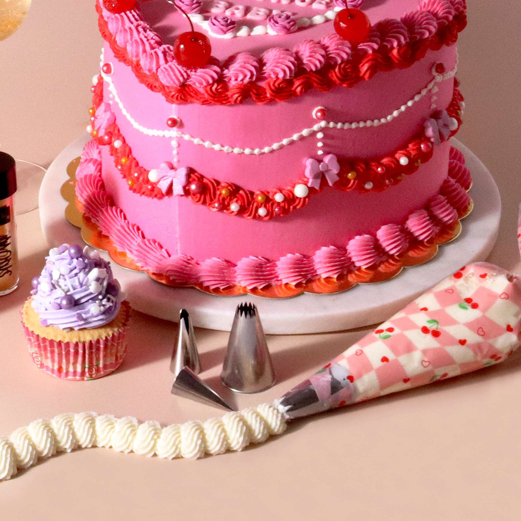 12 Manga Pasteleras Desechables de San Valentín - Cuadros de Cereza