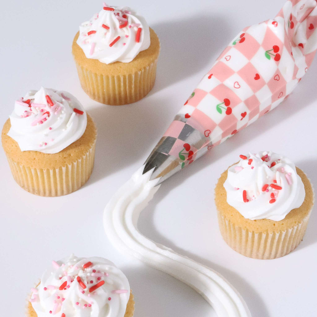 12 Manga Pasteleras Desechables de San Valentín - Cuadros de Cereza