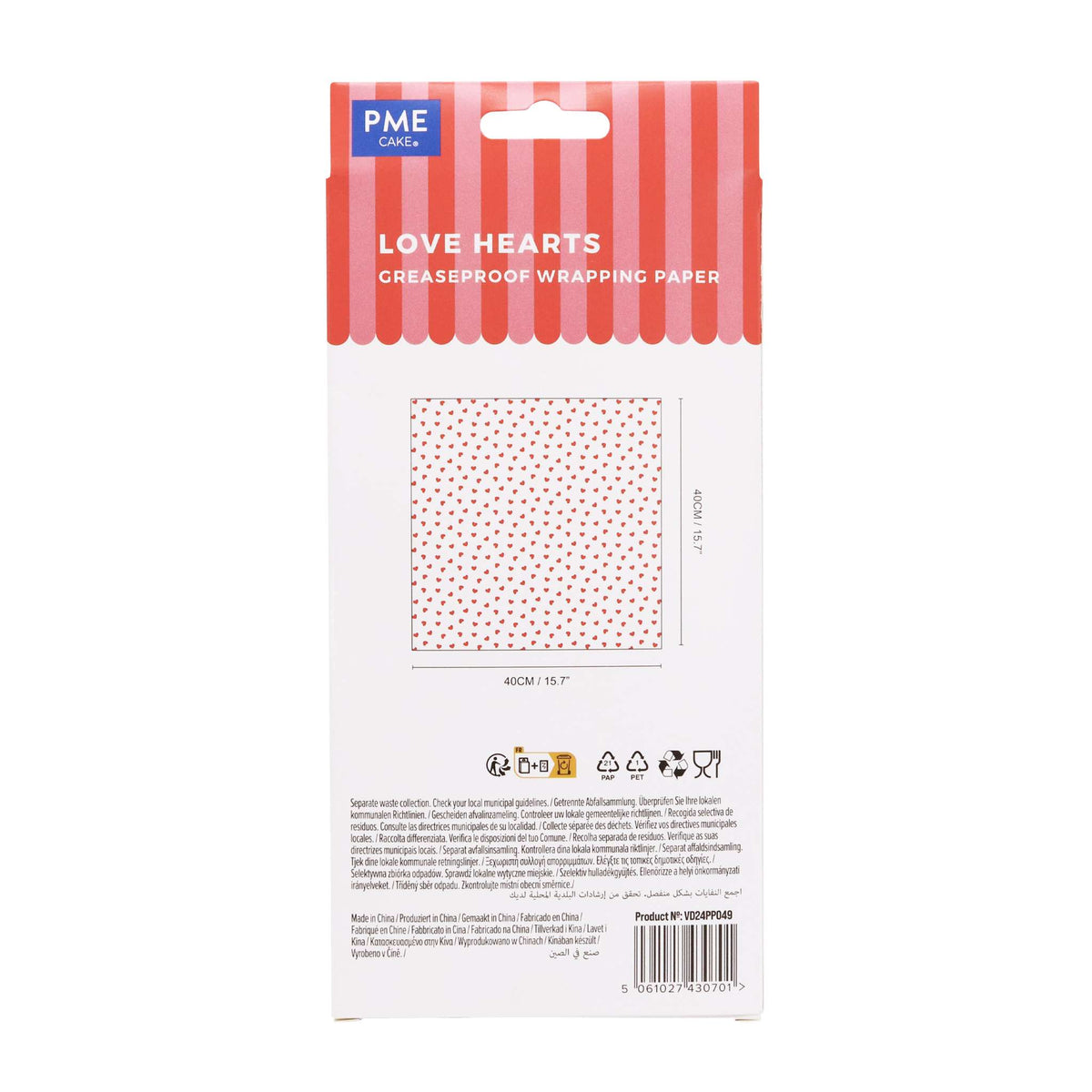 Love Hearts Greaseproof Wrapping Paper Pk/12