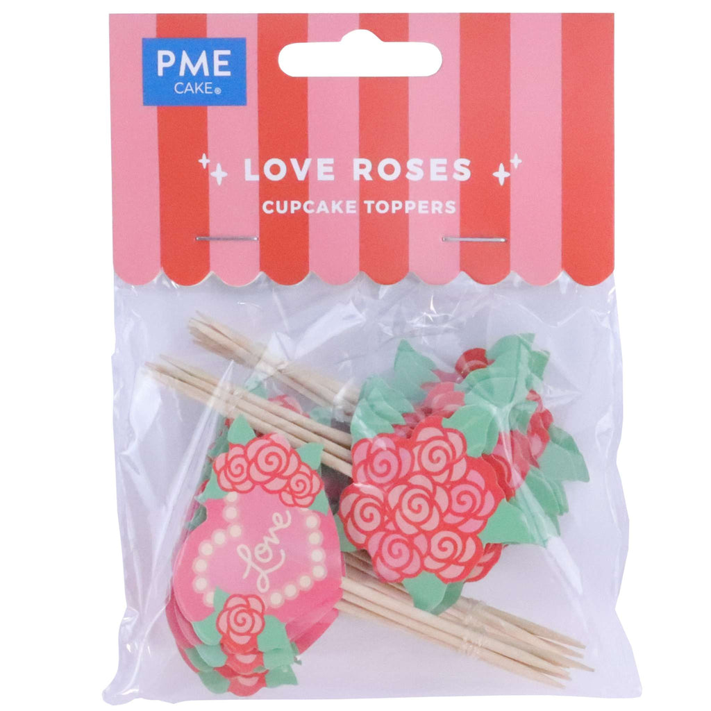 San Valentín Toppers para pasteles - Rosas de Amor (Set de 24)