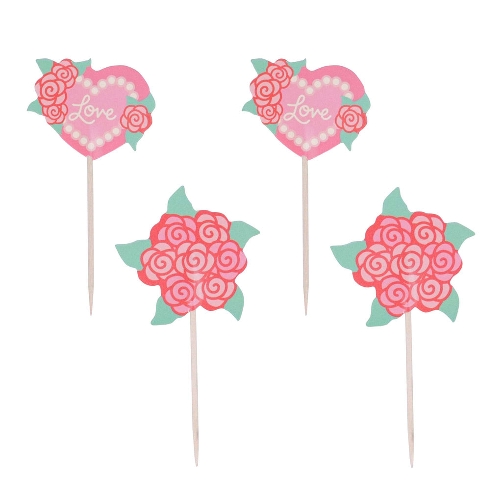 San Valentín Toppers para pasteles - Rosas de Amor (Set de 24)