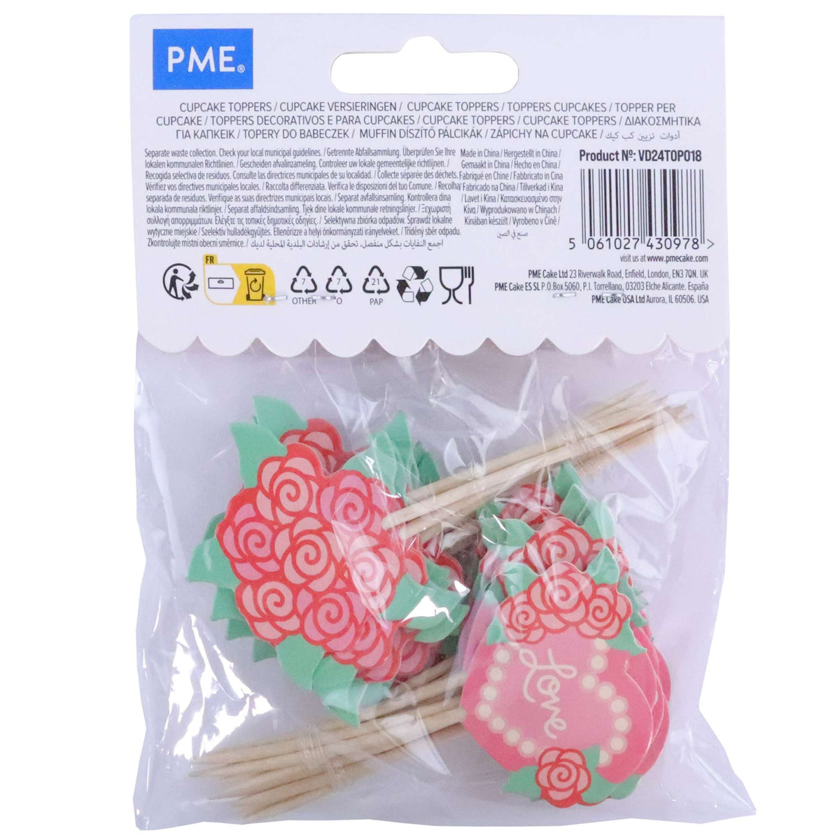 San Valentín Toppers para pasteles - Rosas de Amor (Set de 24)