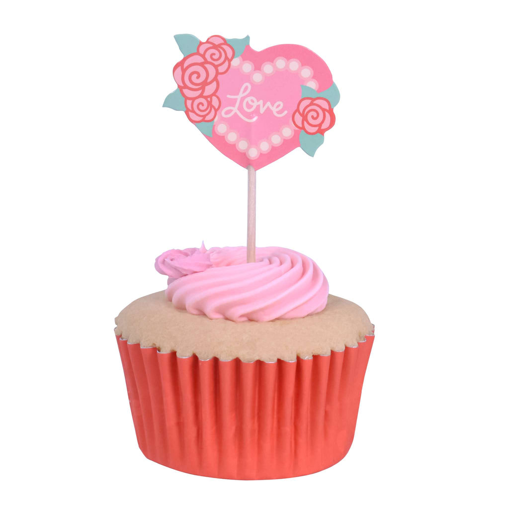 San Valentín Toppers para pasteles - Rosas de Amor (Set de 24)