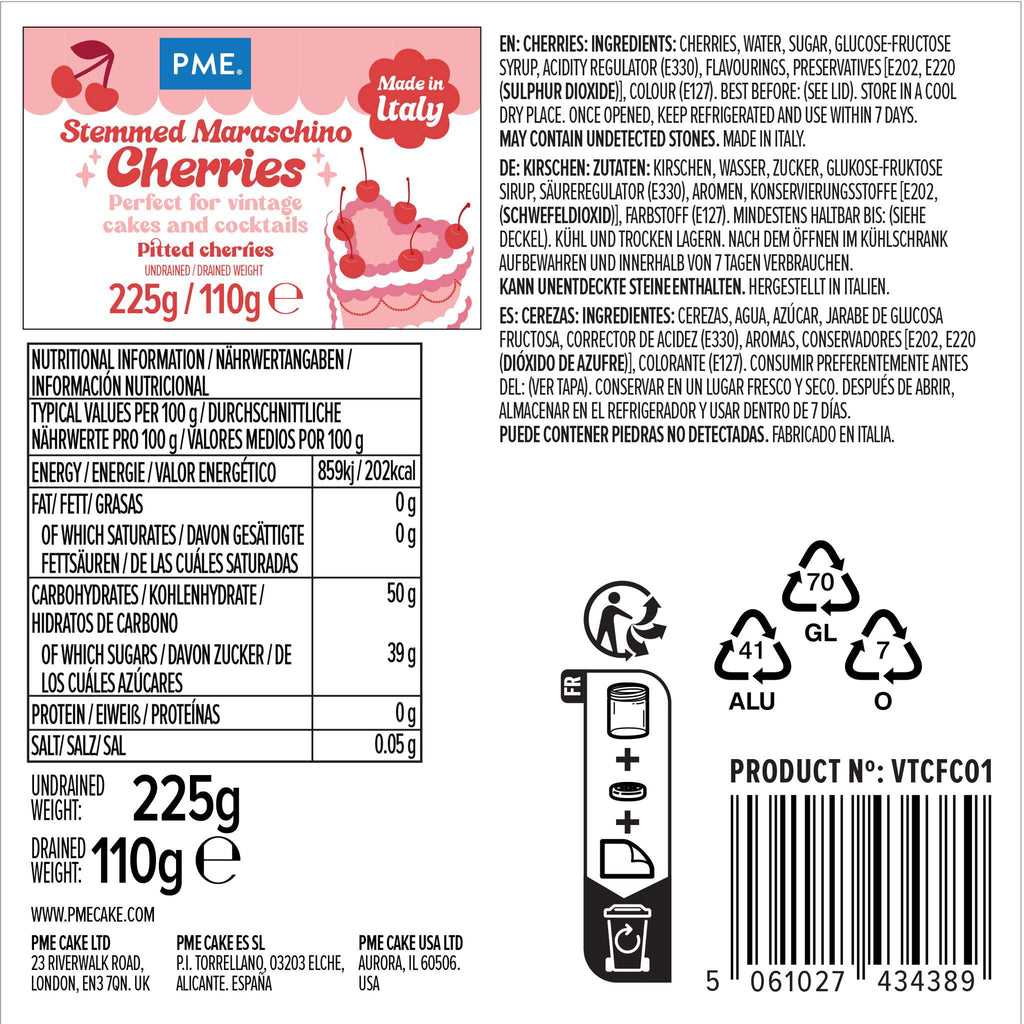 Rot Maraschino-Kirschen mit Stiel (225g)